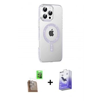 MARSİLYAN™- iPhone 16 Pro Kılıf Yörünge Koleksiyonu - Siyah Bilvis 5in1 5D Magic Hayalet Cam Ekran Koruyucu + Raze Metal Kamera Lens - CLTM
