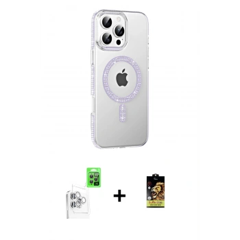 MARSİLYAN™- iPhone 16 Pro Kılıf Yörünge Koleksiyonu - Siyah Buffer Cam Ekran Koruyucu + Raze Metal Kamera Lens - BZ