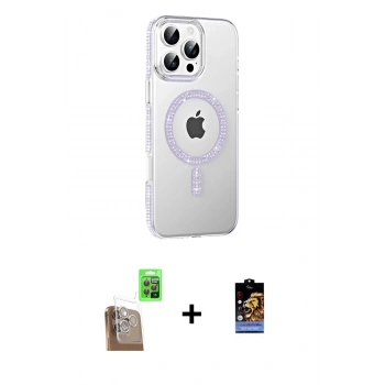 MARSİLYAN™- iPhone 16 Pro Kılıf Yörünge Koleksiyonu - Siyah Buffer Hayalet Cam Ekran Koruyucu + Raze Metal Kamera Lens - CLTM