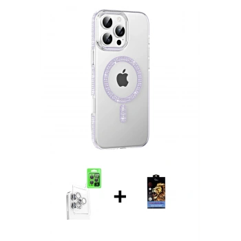 MARSİLYAN™- iPhone 16 Pro Kılıf Yörünge Koleksiyonu - Siyah Buffer Hayalet Cam Ekran Koruyucu + Raze Metal Kamera Lens - BZ