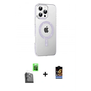 MARSİLYAN™- iPhone 16 Pro Kılıf Yörünge Koleksiyonu - Siyah Buffer Hayalet Cam Ekran Koruyucu + Raze Metal Kamera Lens - SH
