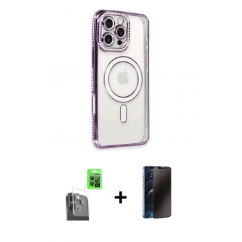 MARSİLYAN™- iPhone 16 Pro Kılıf Zirve Doku Prime - Siyah 3D Antistatik Hayalet Cam Ekran Koruyucu + Raze Metal Kamera Lens - SH