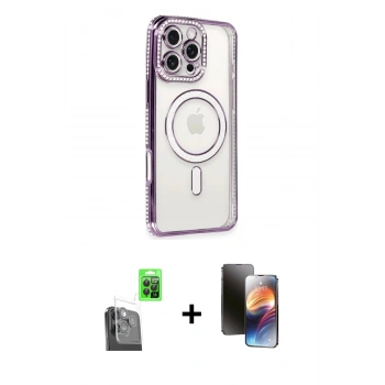 MARSİLYAN™- iPhone 16 Pro Kılıf Zirve Doku Prime - Siyah 3D Antistatik Mat Seramik Nano Ekran Koruyucu + Raze Metal Kamera Lens - SH
