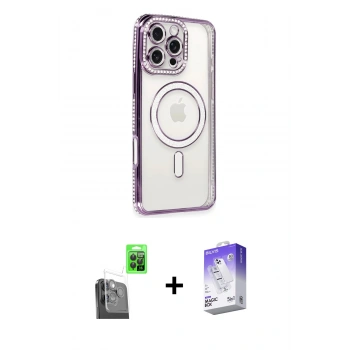 MARSİLYAN™- iPhone 16 Pro Kılıf Zirve Doku Prime - Siyah Bilvis 5in1 3D Magic Cam Ekran Koruyucu + Raze Metal Kamera Lens - SH
