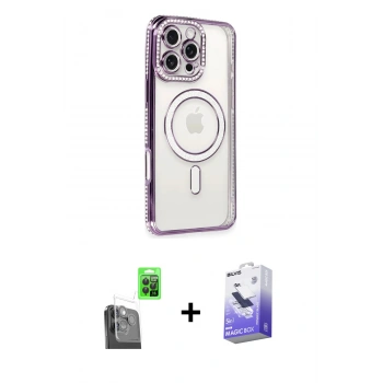 MARSİLYAN™- iPhone 16 Pro Kılıf Zirve Doku Prime - Siyah Bilvis 5in1 5D Magic Hayalet Cam Ekran Koruyucu + Raze Metal Kamera Lens - SH