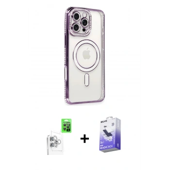 MARSİLYAN™- iPhone 16 Pro Kılıf Zirve Doku Prime - Siyah Bilvis 5in1 5D Magic Hayalet Cam Ekran Koruyucu + Raze Metal Kamera Lens - BZ