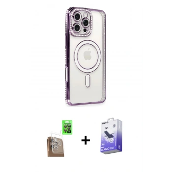 MARSİLYAN™- iPhone 16 Pro Kılıf Zirve Doku Prime - Siyah Bilvis 5in1 5D Magic Hayalet Cam Ekran Koruyucu + Raze Metal Kamera Lens - CLTM