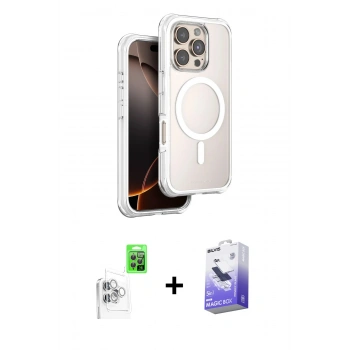 MARSİLYAN™- iPhone 16 Pro Kılıf Zirve Klasik Prime - Siyah Bilvis 5in1 5D Magic Hayalet Cam Ekran Koruyucu + Raze Metal Kamera Lens - BZ