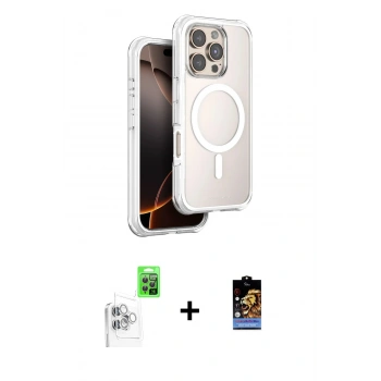 MARSİLYAN™- iPhone 16 Pro Kılıf Zirve Klasik Prime - Siyah Buffer Hayalet Cam Ekran Koruyucu + Raze Metal Kamera Lens - BZ