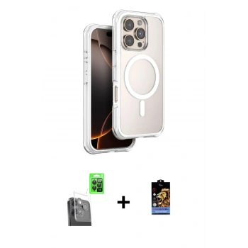 MARSİLYAN™- iPhone 16 Pro Kılıf Zirve Klasik Prime - Siyah Buffer Hayalet Cam Ekran Koruyucu + Raze Metal Kamera Lens - SH