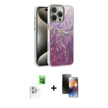 MARSİLYAN™- iPhone 16 Pro Kılıf Zirve Modern Prime - Siyah 3D Antistatik Mat Seramik Nano Ekran Koruyucu + Raze Metal Kamera Lens - BZ