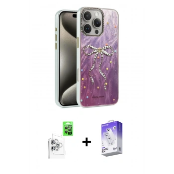 MARSİLYAN™- iPhone 16 Pro Kılıf Zirve Modern Prime - Siyah Bilvis 5in1 3D Magic Cam Ekran Koruyucu + Raze Metal Kamera Lens - BZ