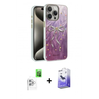 MARSİLYAN™- iPhone 16 Pro Kılıf Zirve Modern Prime - Siyah Bilvis 5in1 5D Magic Hayalet Cam Ekran Koruyucu + Raze Metal Kamera Lens - BZ