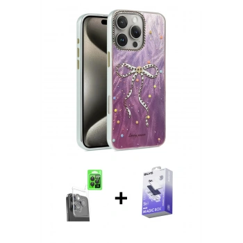 MARSİLYAN™- iPhone 16 Pro Kılıf Zirve Modern Prime - Siyah Bilvis 5in1 5D Magic Hayalet Cam Ekran Koruyucu + Raze Metal Kamera Lens - SH