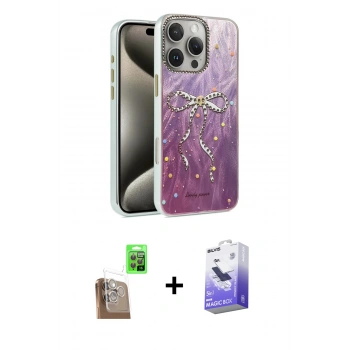 MARSİLYAN™- iPhone 16 Pro Kılıf Zirve Modern Prime - Siyah Bilvis 5in1 5D Magic Hayalet Cam Ekran Koruyucu + Raze Metal Kamera Lens - CLTM