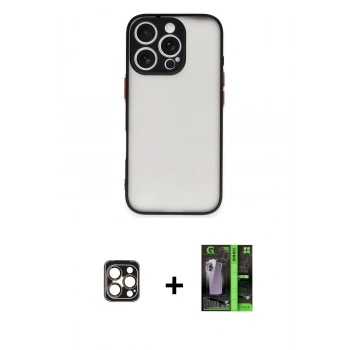 MARSİLYAN™- iPhone 16 Pro Max Kılıf Ahenk Çizgi Serisi - Şeffaf 360 Full Body Arka Koruyucu + PVD Metal Kamera Lens - GD