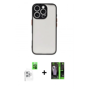 MARSİLYAN™- iPhone 16 Pro Max Kılıf Ahenk Çizgi Serisi - Şeffaf 360 Full Body Arka Koruyucu + Raze Metal Kamera Lens - BZ