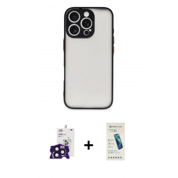 MARSİLYAN™- iPhone 16 Pro Max Kılıf Ahenk Çizgi Serisi - Şeffaf Pasifik Cam Ekran Koruyucu + Bilvis Titan Kamera Lens - SH