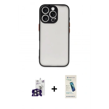 MARSİLYAN™- iPhone 16 Pro Max Kılıf Ahenk Çizgi Serisi - Şeffaf Pasifik Cam Ekran Koruyucu + Bilvis Titan Kamera Lens - TMGI