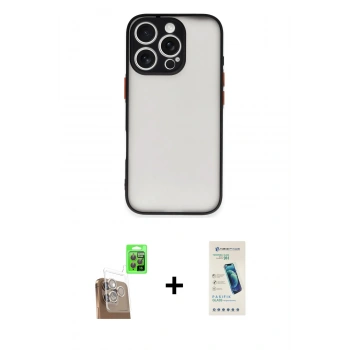 MARSİLYAN™- iPhone 16 Pro Max Kılıf Ahenk Çizgi Serisi - Şeffaf Pasifik Cam Ekran Koruyucu + Raze Metal Kamera Lens - CLTM