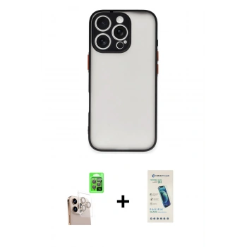 MARSİLYAN™- iPhone 16 Pro Max Kılıf Ahenk Çizgi Serisi - Şeffaf Pasifik Cam Ekran Koruyucu + Raze Metal Kamera Lens - NLGY