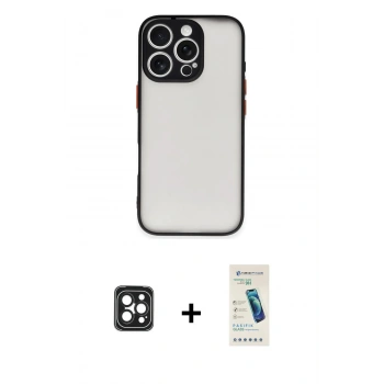 MARSİLYAN™- iPhone 16 Pro Max Kılıf Ahenk Çizgi Serisi - Şeffaf Pasifik Cam Ekran Koruyucu + PVD Metal Kamera Lens - SH
