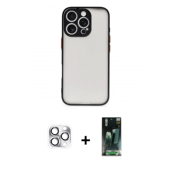 MARSİLYAN™- iPhone 16 Pro Max Kılıf Ahenk Çizgi Serisi - Siyah 360 Mat Full Body Arka Koruyucu + Pers Alüminyum Kamera Lens - GS