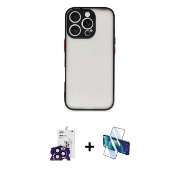 MARSİLYAN™- iPhone 16 Pro Max Kılıf Ahenk Çizgi Serisi - Siyah 3D Antistatik Cam Ekran Koruyucu + Bilvis Titan Kamera Lens - SH