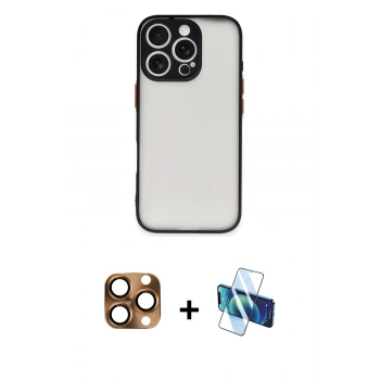 MARSİLYAN™- iPhone 16 Pro Max Kılıf Ahenk Çizgi Serisi - Siyah 3D Antistatik Cam Ekran Koruyucu + Pers Alüminyum Kamera Lens - CLTM