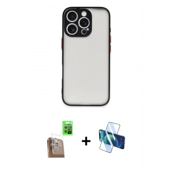 MARSİLYAN™- iPhone 16 Pro Max Kılıf Ahenk Çizgi Serisi - Siyah 3D Antistatik Cam Ekran Koruyucu + Raze Metal Kamera Lens - CLTM