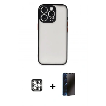 MARSİLYAN™- iPhone 16 Pro Max Kılıf Ahenk Çizgi Serisi - Siyah 3D Antistatik Hayalet Cam Ekran Koruyucu + PVD Metal Kamera Lens - GS
