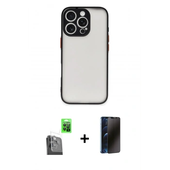 MARSİLYAN™- iPhone 16 Pro Max Kılıf Ahenk Çizgi Serisi - Siyah 3D Antistatik Hayalet Cam Ekran Koruyucu + Raze Metal Kamera Lens - SH