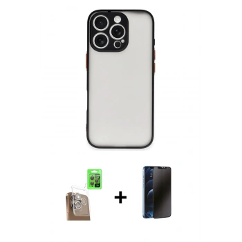 MARSİLYAN™- iPhone 16 Pro Max Kılıf Ahenk Çizgi Serisi - Siyah 3D Antistatik Hayalet Cam Ekran Koruyucu + Raze Metal Kamera Lens - CLTM