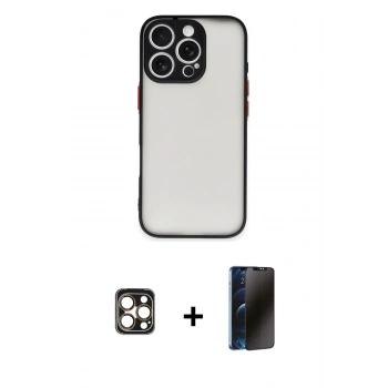 MARSİLYAN™- iPhone 16 Pro Max Kılıf Ahenk Çizgi Serisi - Siyah 3D Antistatik Hayalet Cam Ekran Koruyucu + PVD Metal Kamera Lens - GD