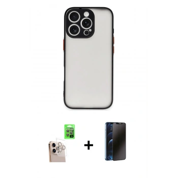MARSİLYAN™- iPhone 16 Pro Max Kılıf Ahenk Çizgi Serisi - Siyah 3D Antistatik Hayalet Cam Ekran Koruyucu + Raze Metal Kamera Lens - NLGY
