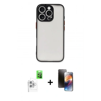 MARSİLYAN™- iPhone 16 Pro Max Kılıf Ahenk Çizgi Serisi - Siyah 3D Antistatik Mat Seramik Nano Ekran Koruyucu + Raze Metal Kamera Lens - BZ