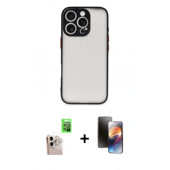 MARSİLYAN™- iPhone 16 Pro Max Kılıf Ahenk Çizgi Serisi - Siyah 3D Antistatik Mat Seramik Nano Ekran Koruyucu + Raze Metal Kamera Lens - NLGY