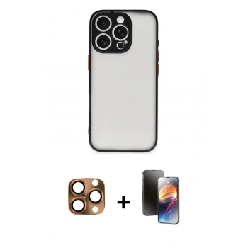 MARSİLYAN™- iPhone 16 Pro Max Kılıf Ahenk Çizgi Serisi - Siyah 3D Antistatik Mat Seramik Nano Ekran Koruyucu + Pers Alüminyum Kamera Lens - CLTM