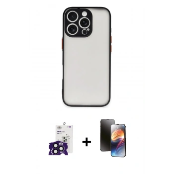 MARSİLYAN™- iPhone 16 Pro Max Kılıf Ahenk Çizgi Serisi - Siyah 3D Antistatik Mat Seramik Nano Ekran Koruyucu + Bilvis Titan Kamera Lens - SH