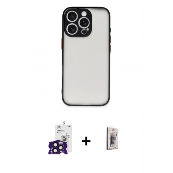 MARSİLYAN™- iPhone 16 Pro Max Kılıf Ahenk Çizgi Serisi - Siyah Bilvis 3D Cam Ekran Koruyucu + Bilvis Titan Kamera Lens - SH