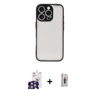 MARSİLYAN™- iPhone 16 Pro Max Kılıf Ahenk Çizgi Serisi - Siyah Bilvis 3D Cam Ekran Koruyucu + Bilvis Titan Kamera Lens - GS