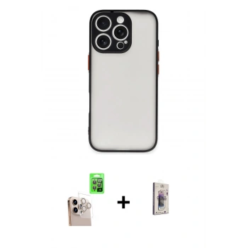 MARSİLYAN™- iPhone 16 Pro Max Kılıf Ahenk Çizgi Serisi - Siyah Bilvis 3D Cam Ekran Koruyucu + Raze Metal Kamera Lens - NLGY
