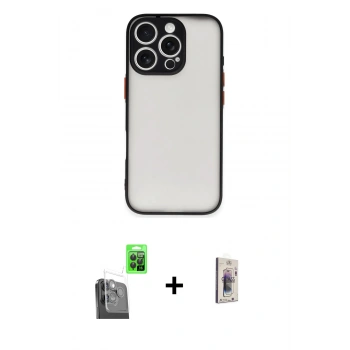 MARSİLYAN™- iPhone 16 Pro Max Kılıf Ahenk Çizgi Serisi - Siyah Bilvis 3D Cam Ekran Koruyucu + Raze Metal Kamera Lens - SH
