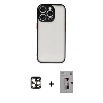 MARSİLYAN™- iPhone 16 Pro Max Kılıf Ahenk Çizgi Serisi - Siyah Bilvis 3D Mat Cam Ekran Koruyucu + PVD Metal Kamera Lens - GD
