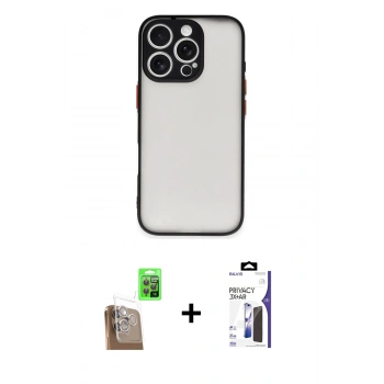 MARSİLYAN™- iPhone 16 Pro Max Kılıf Ahenk Çizgi Serisi - Siyah Bilvis 3X AR Hayalet Cam Ekran Koruyucu + Raze Metal Kamera Lens - CLTM