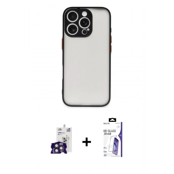 MARSİLYAN™- iPhone 16 Pro Max Kılıf Ahenk Çizgi Serisi - Siyah Bilvis 3X AR HD Cam Ekran Koruyucu + Bilvis Titan Kamera Lens - TMGI