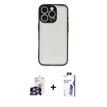 MARSİLYAN™- iPhone 16 Pro Max Kılıf Ahenk Çizgi Serisi - Siyah Bilvis 3X AR HD Cam Ekran Koruyucu + Bilvis Titan Kamera Lens - GS