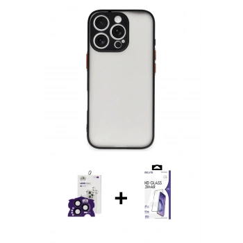 MARSİLYAN™- iPhone 16 Pro Max Kılıf Ahenk Çizgi Serisi - Siyah Bilvis 3X AR HD Cam Ekran Koruyucu + Bilvis Titan Kamera Lens - SH