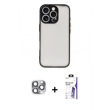 MARSİLYAN™- iPhone 16 Pro Max Kılıf Ahenk Çizgi Serisi - Siyah Bilvis 3X AR HD Cam Ekran Koruyucu + Pers Alüminyum Kamera Lens - GI