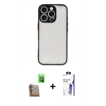 MARSİLYAN™- iPhone 16 Pro Max Kılıf Ahenk Çizgi Serisi - Siyah Bilvis 3X AR HD Cam Ekran Koruyucu + Raze Metal Kamera Lens - CLTM